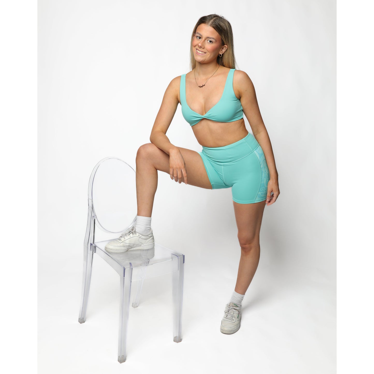 Jade Aqua Shorts with Swirl Panel